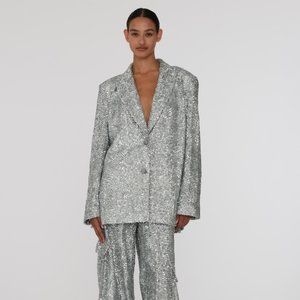 ROTATE Birger Christensen SEQUINS OVERSIZED BLAZER SILVER